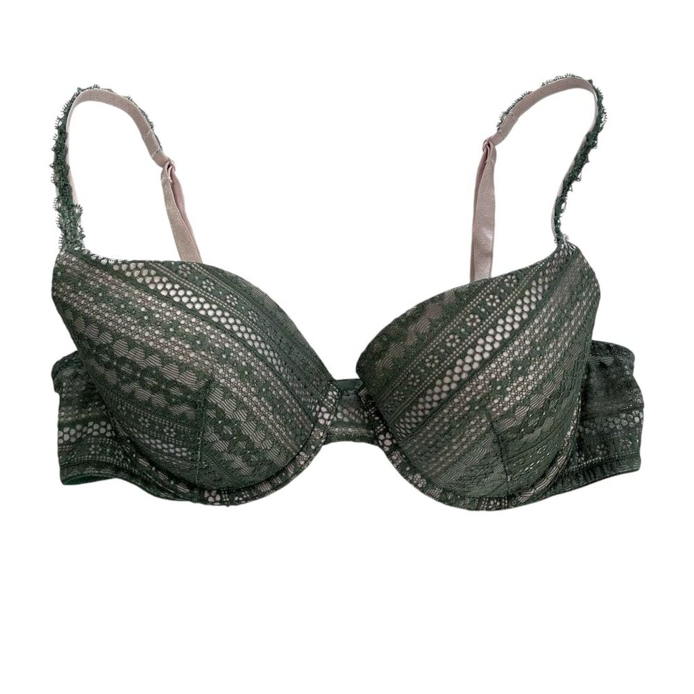 Victorias Secret Green Lace Lined Demi Lightly Padded Underwire Bra Size 36C